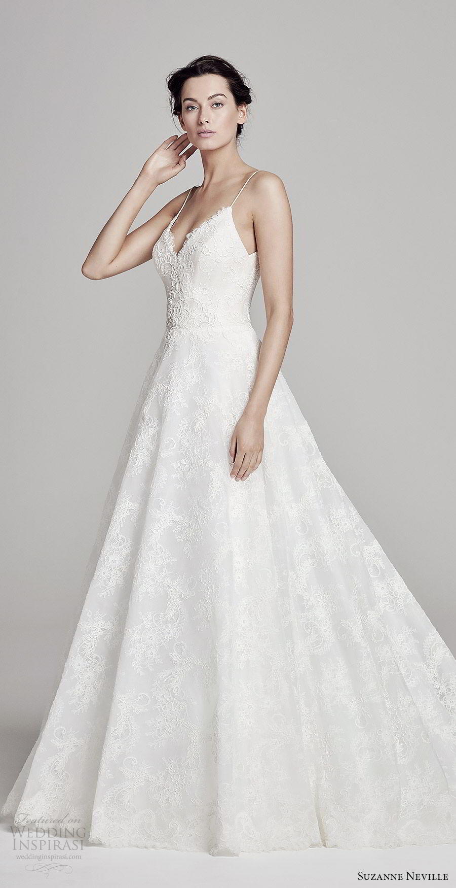 suzanne neville bridal 2019 sleeveless thin straps sweetheart neckline a line ball gown lace wedding dress (harlow) romantic elegant mv