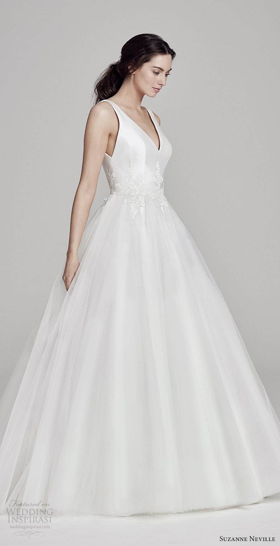suzanne neville bridal 2019 sleeveless v neck embellished waist ball gown wedding dress (ines) romantic princess mv