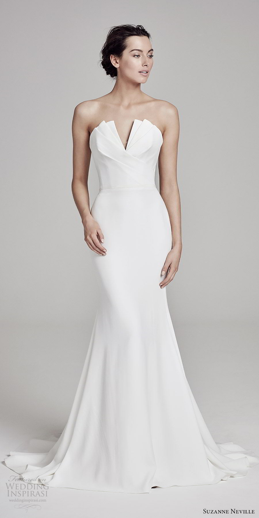 suzanne neville bridal 2019 strapless crumbcatcher split neckline minimal sheath wedding dress (carmella) sweep train chic elegant mv suzanne neville bridal 2019 strapless crumbcatcher split neckline minimal sheath wedding dress (carmella) sweep train chic elegant mv