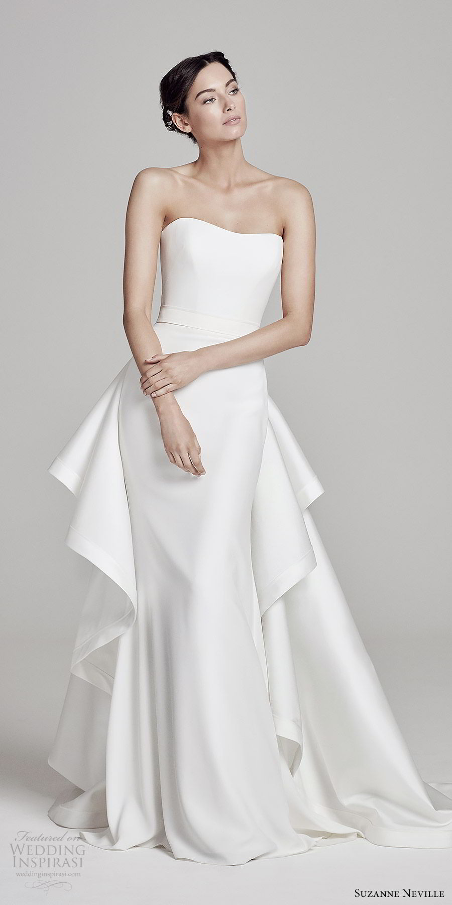 suzanne neville bridal 2019 strapless semi sweetheart sheath wedding dress (mira) chapel train elegant chic mv