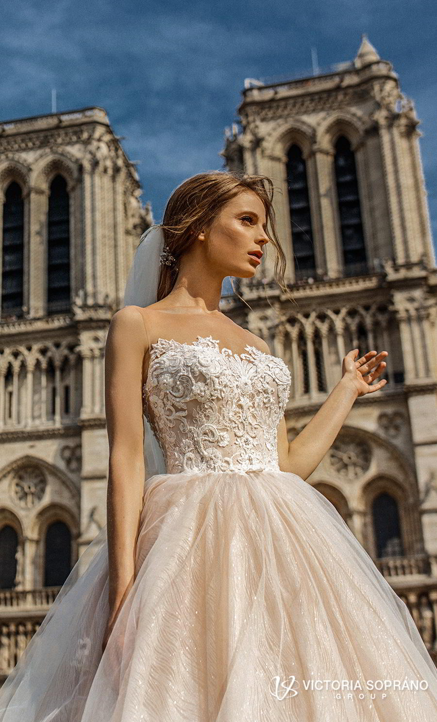 victoria soprano 2019 bridal detachable long sleeves off the shoulder illusion bateau sweetheart neckline princess blush ball gown wedding dress chapel train (justina) zv