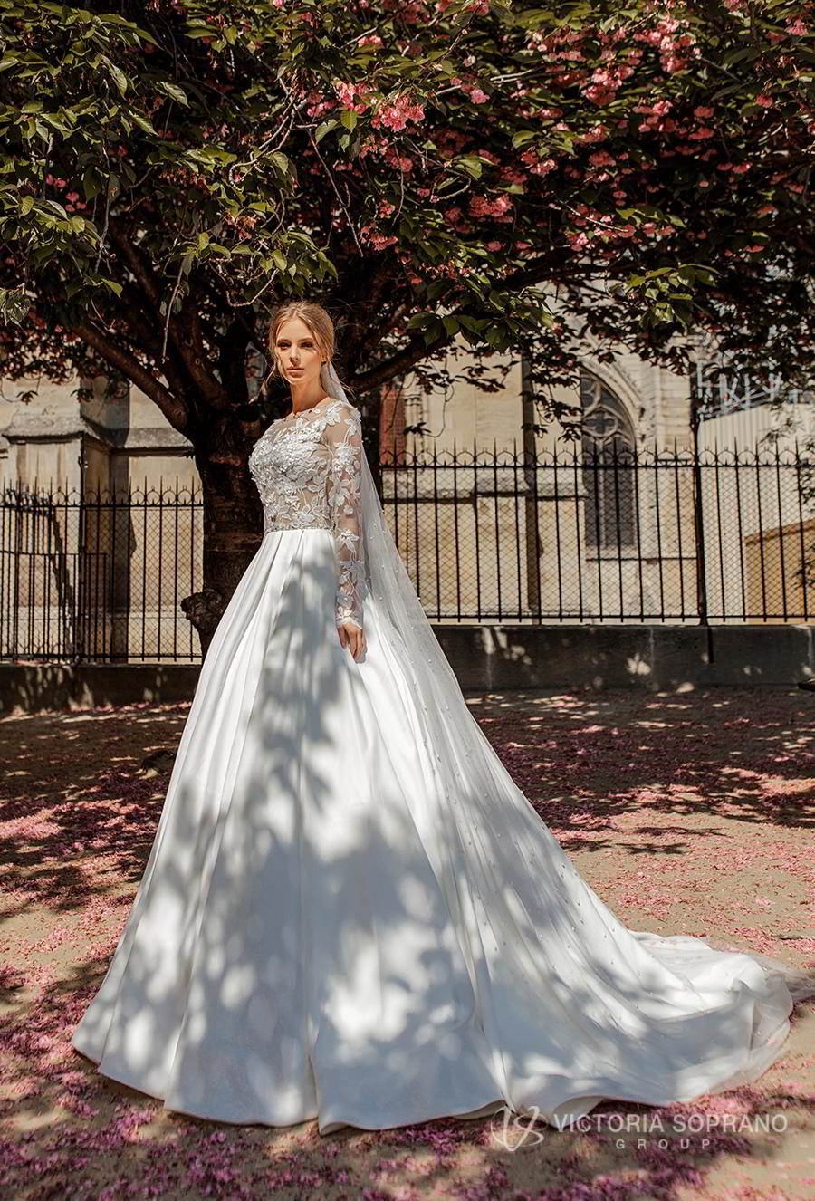 victoria soprano 2019 bridal long sleeves bateau neck heavily embellished bodice princess ball gown a  line wedding dress keyhole back chapel train (blansh) mv