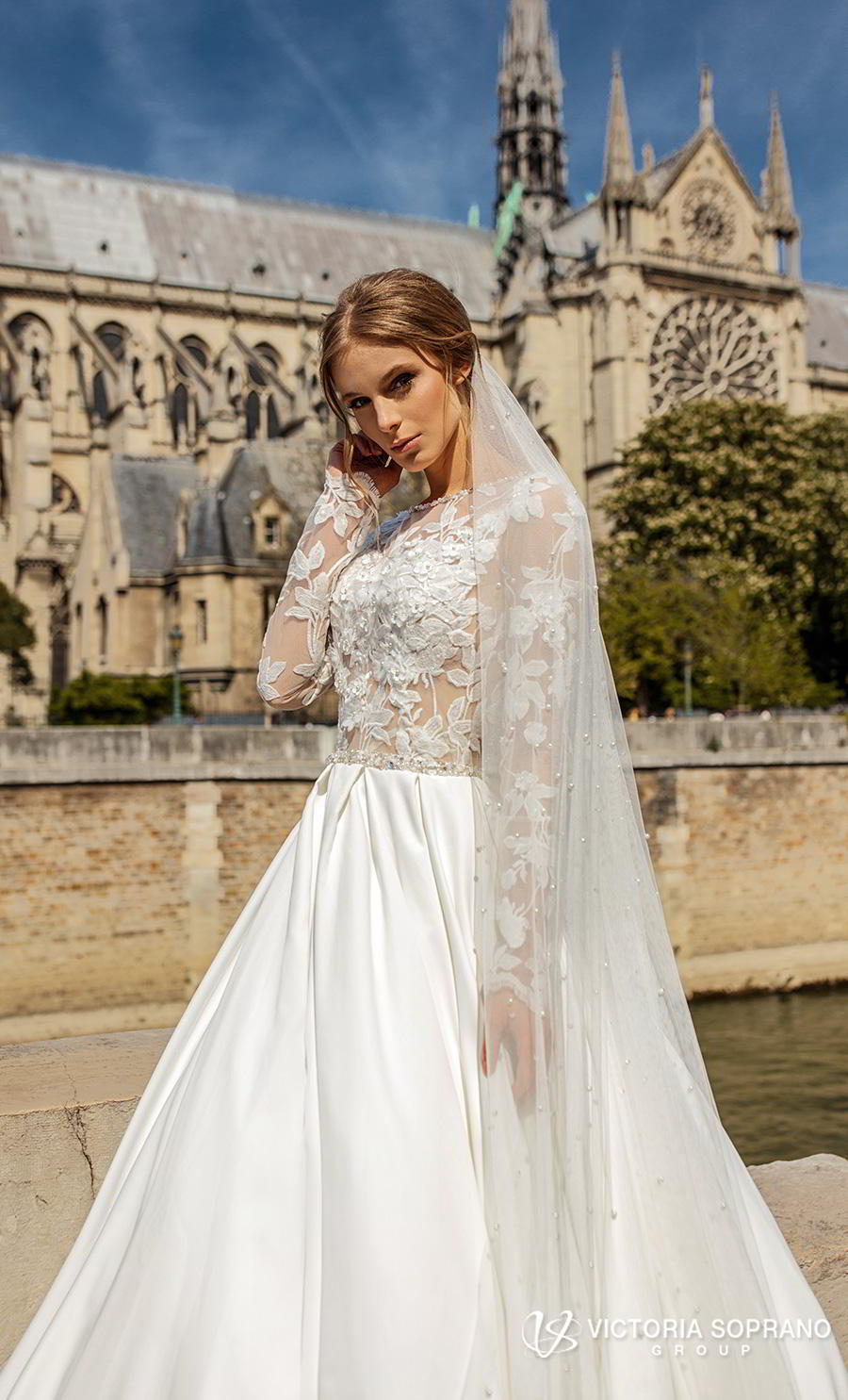 victoria soprano 2019 bridal long sleeves bateau neck heavily embellished bodice princess ball gown a  line wedding dress keyhole back chapel train (blansh) zv