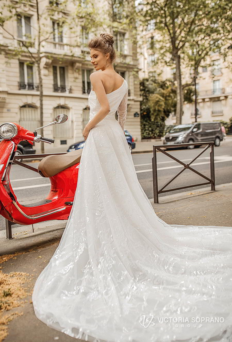 victoria soprano 2019 bridal one shoulder asymmetrical neckline simple light embellishment elegant a  line wedding dress chapel train (lilit) bv