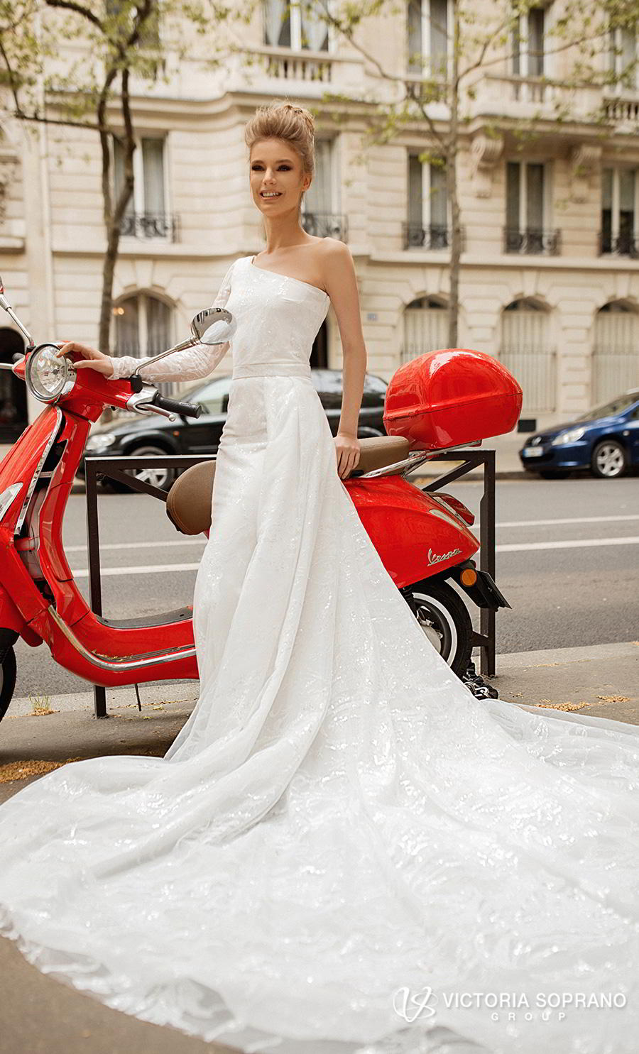 victoria soprano 2019 bridal one shoulder asymmetrical neckline simple light embellishment elegant a  line wedding dress chapel train (lilit) mv