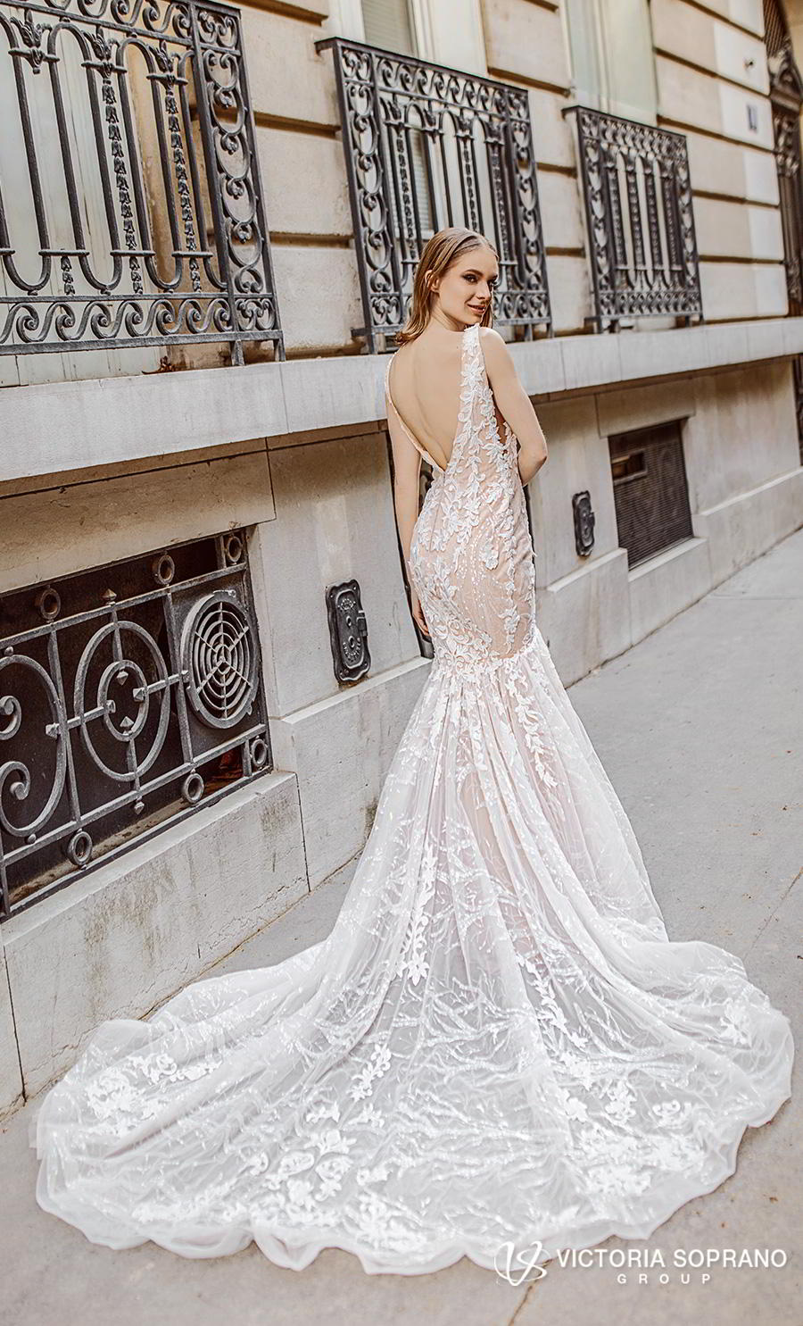 victoria soprano 2019 bridal sleeveless deep v neck full embellishment elegant romantic mermaid wedding dress open v back chapel train (stefany) bv