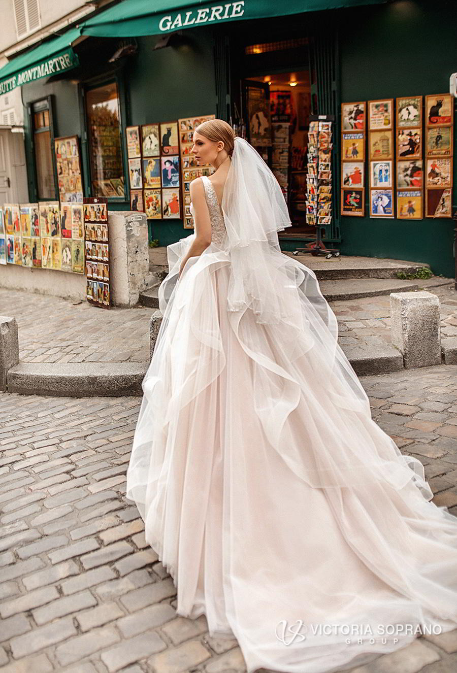 victoria soprano 2019 bridal sleeveless v neck heavily embellised bodice layered skirt romantic a  line wedding dress backless chapel train (elen) bv