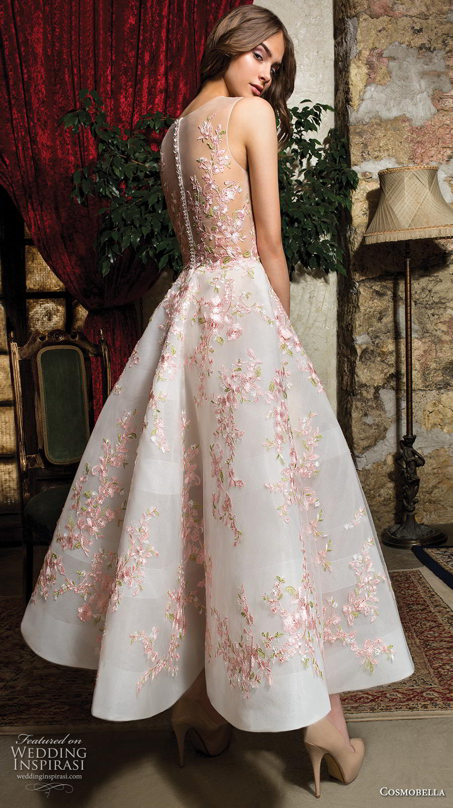 blush pink tea length wedding dress