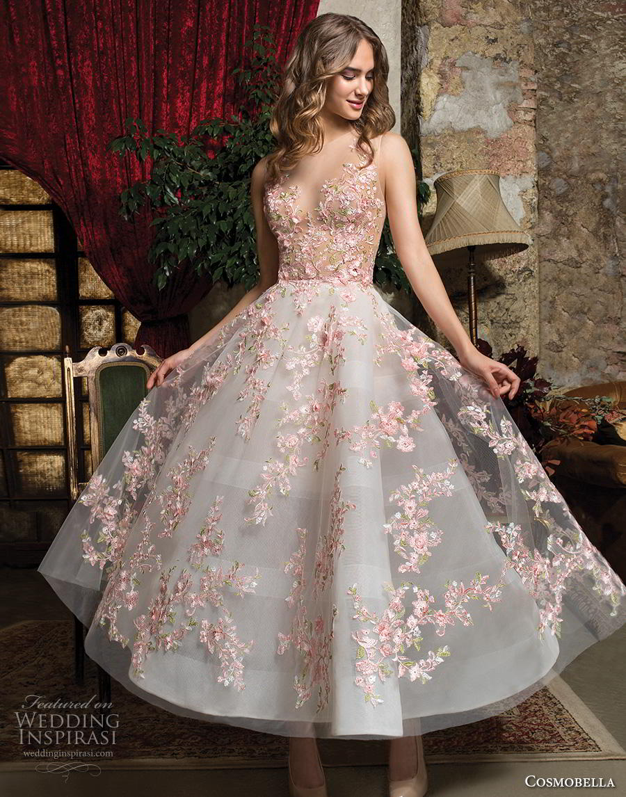 blush pink tea length wedding dress