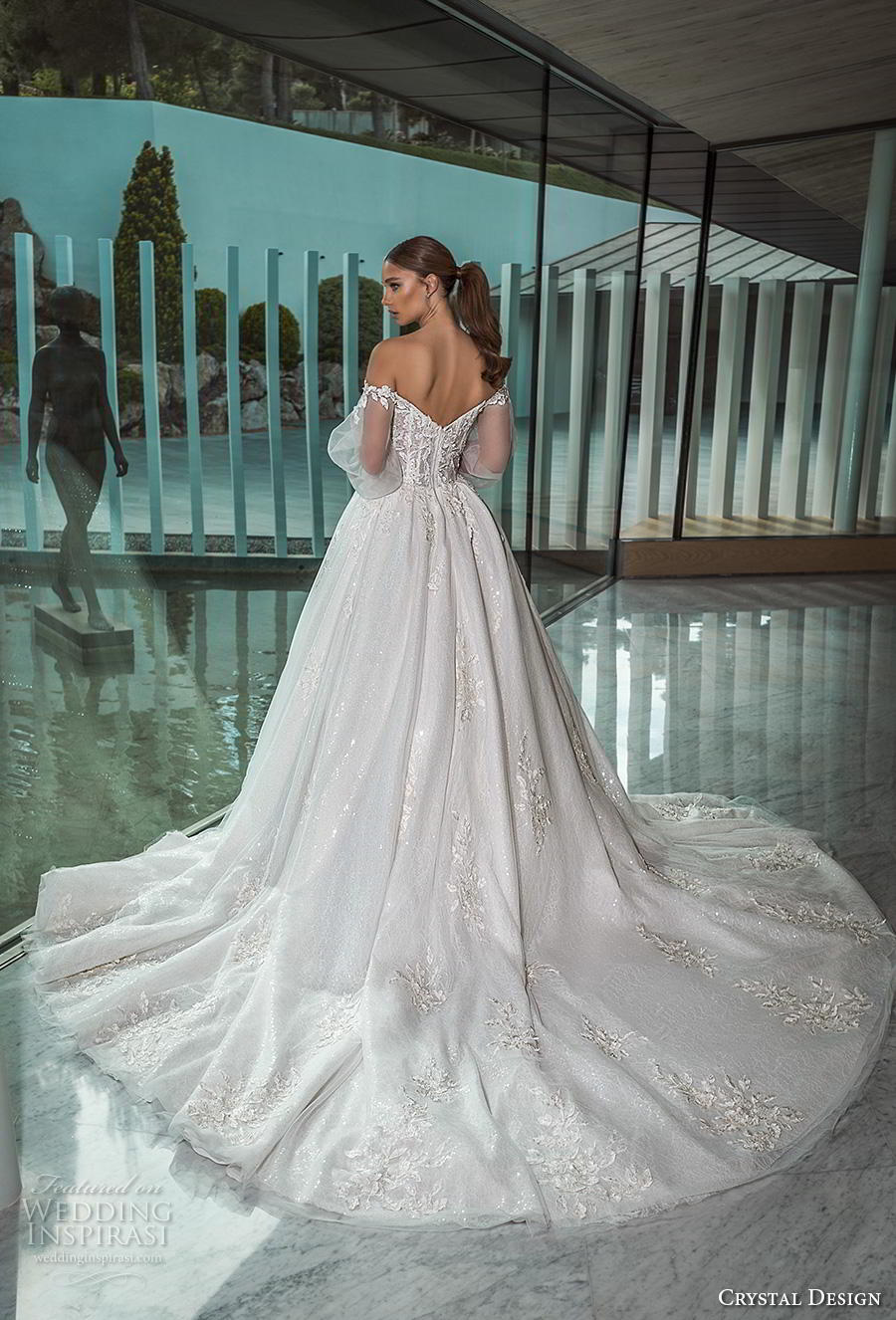 2019 new luxury design ball gown full beading Royal train wedding dress  glitter wedding gown factory