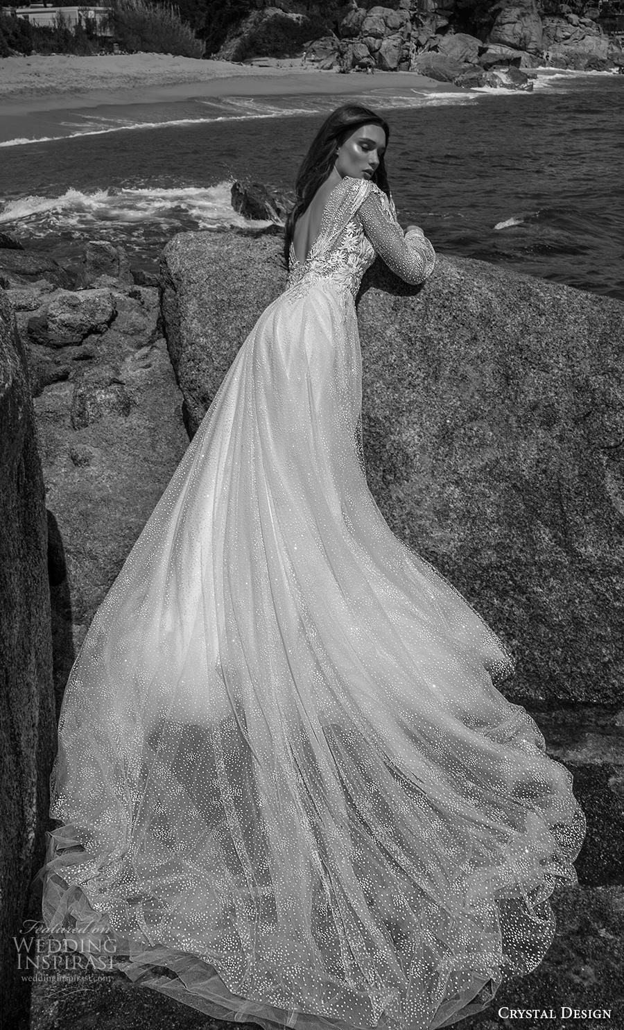 crystal design 2019 bridal long bishop sleeves v neck heavily embellished bodice romantic a  line wedding dress backless v back chapel train (6) bv