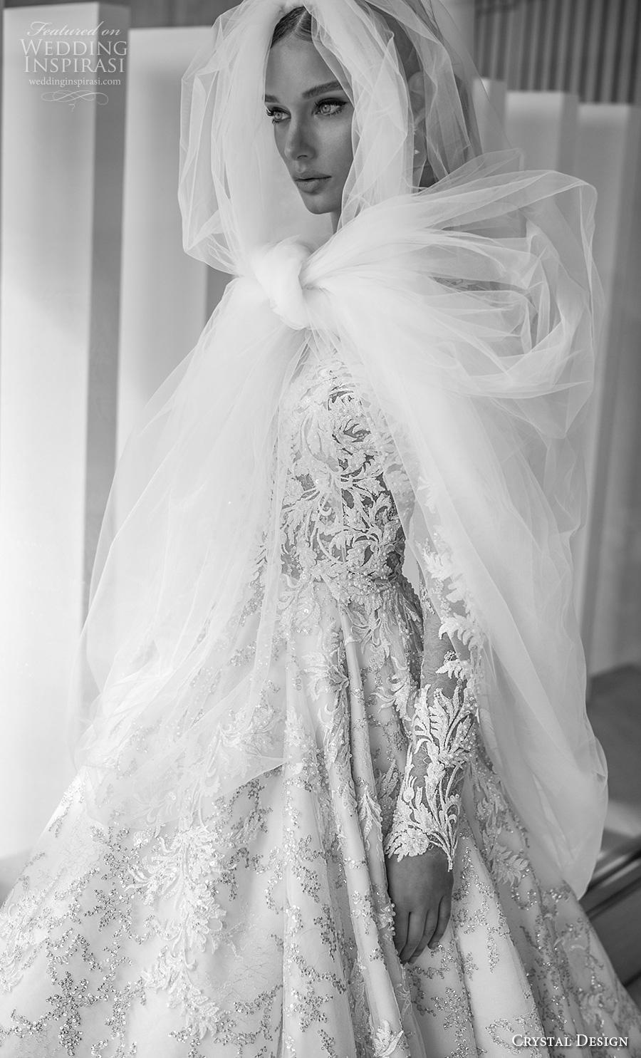 crystal design 2019 bridal long sleeves deep plunging v neck full embellishment princess ball gown a  line wedding dress sheer button back royal train (1) zv