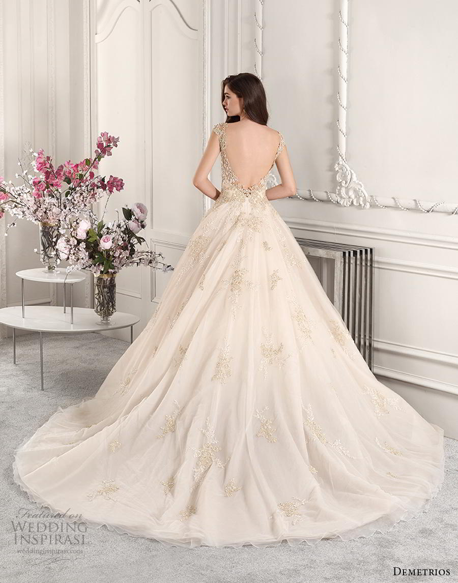 demetrios 2019 starlight bridal cap sleeves illusion bateau sweetheart neckline heavily embellished bodice glamorous ivory ball gown a  line wedding dress backless v back chapel train (13) bv