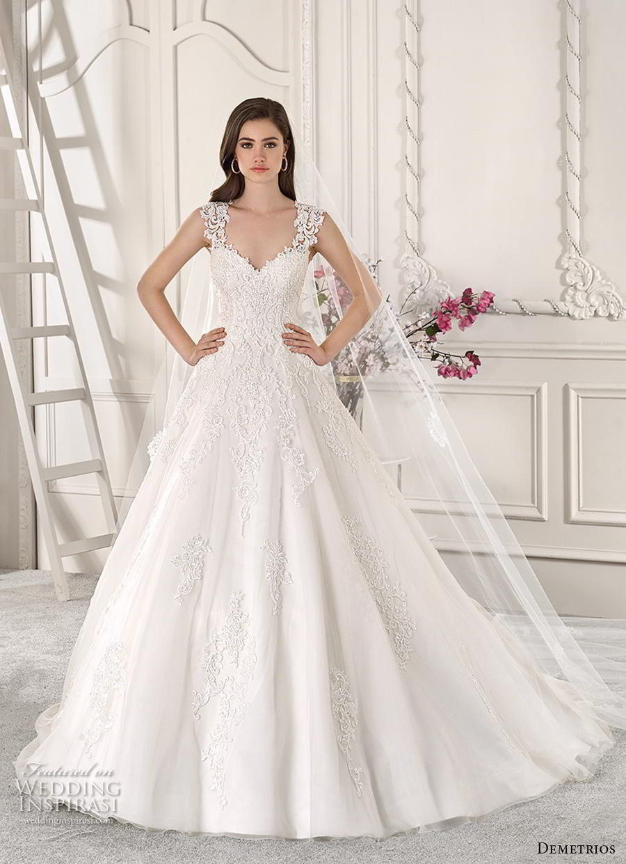 demetrios 2019 starlight bridal cap sleeves thick strap sweetheart neckline heavily embellished bodice romantic a  line wedding dress keyhole back chapel train (8) mv