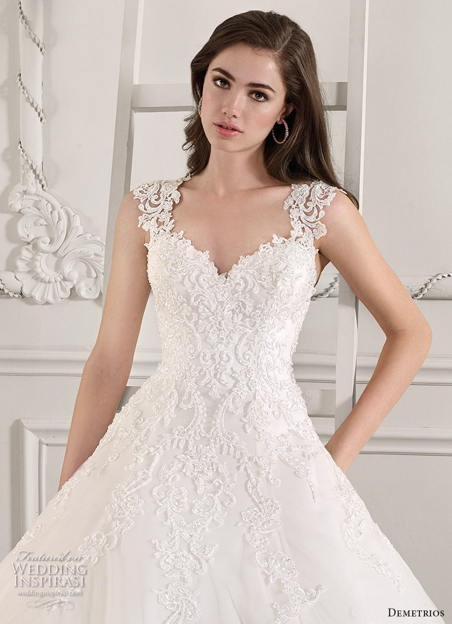 demetrios 2019 starlight bridal cap sleeves thick strap sweetheart neckline heavily embellished bodice romantic a  line wedding dress keyhole back chapel train (8) zv