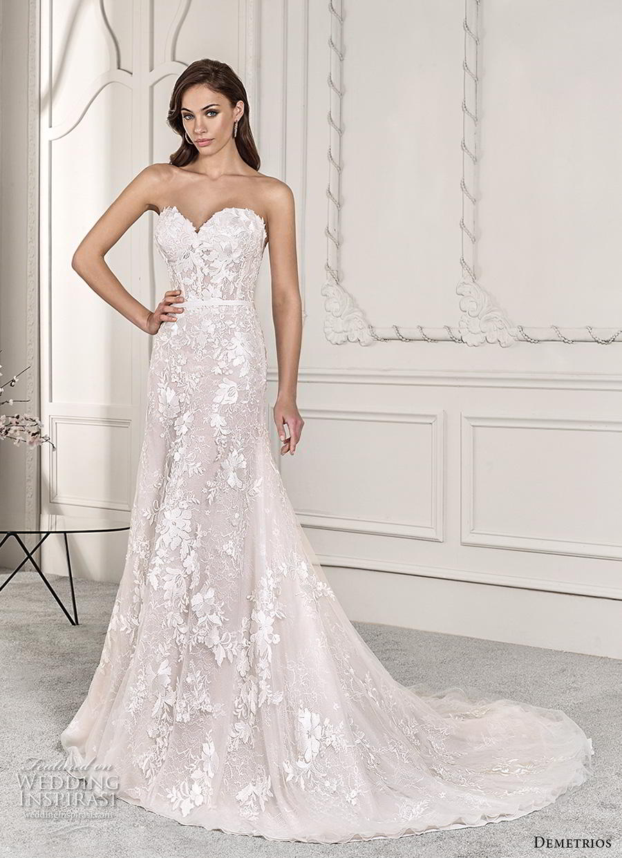 demetrios 2019 starlight bridal strapless sweetheart neckline full embellishment elegant modified a  line wedding dress mid back medium train (7) mv 