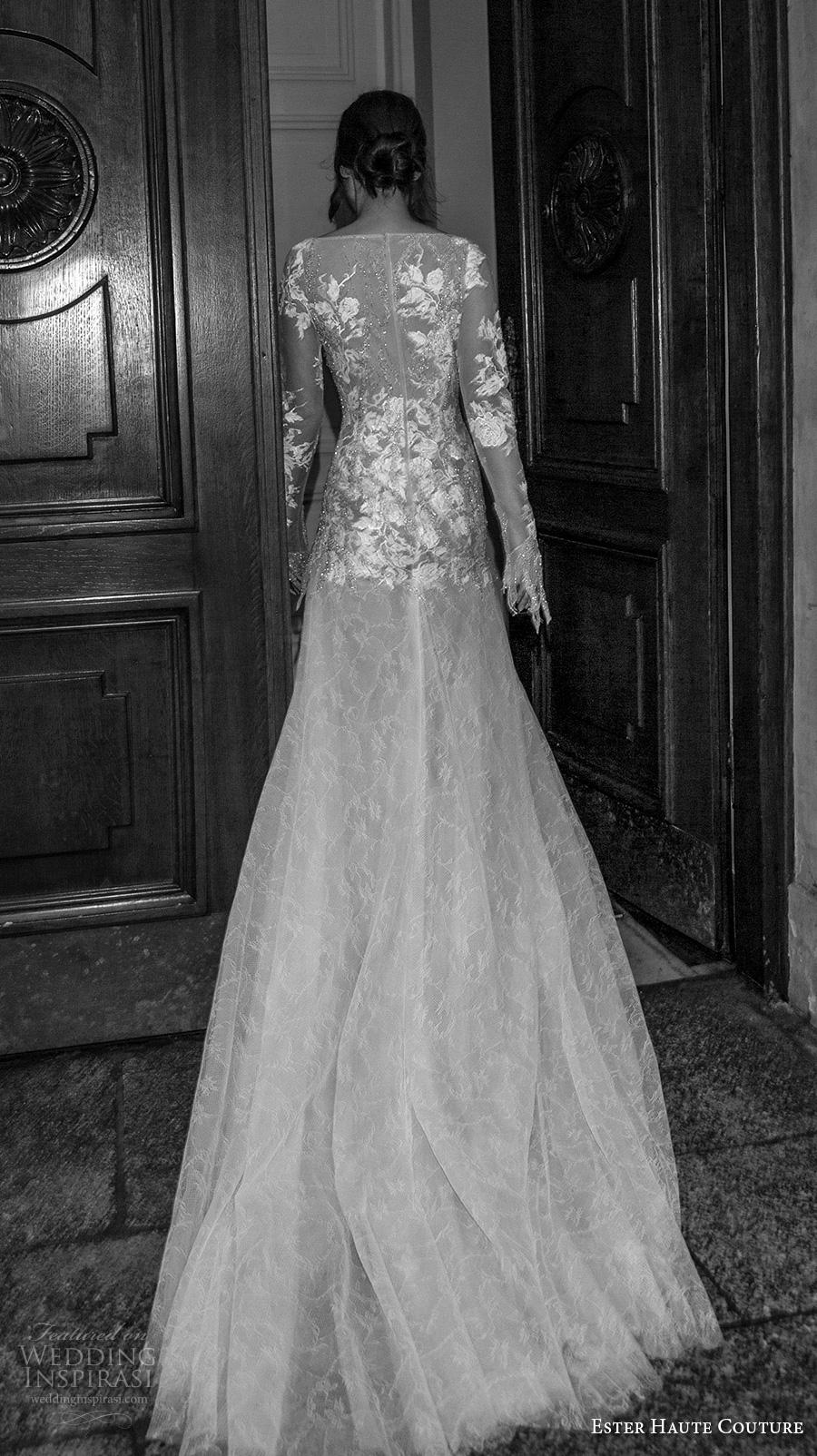 ester haute couture 2019 bridal long sleeves bateau heavily embellished bodice slit skirt elegant a  line wedding dress sheer lace back chapel train (12) bv
