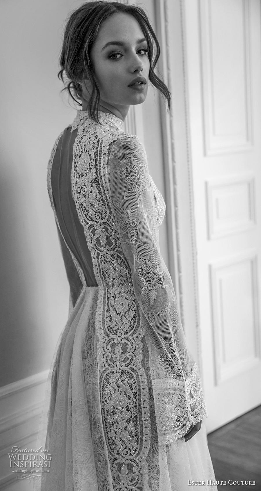 ester haute couture 2019 bridal long sleeves high neck keyhole bodice full embellishment elegant a  line wedding dress keyhole back sweep train (4) bv