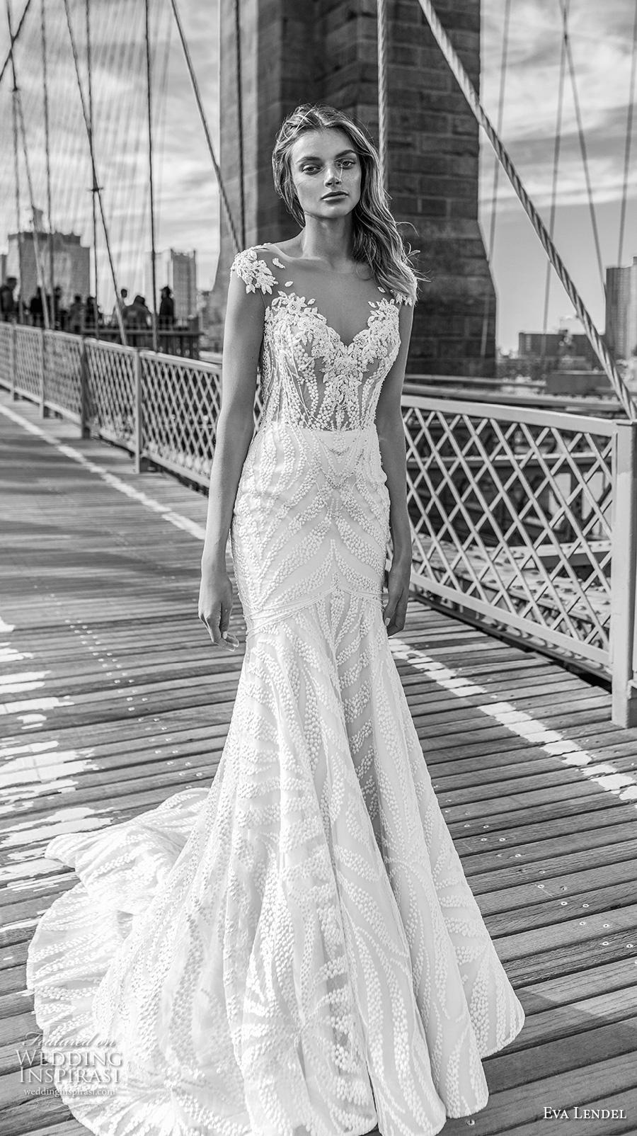 eva lendel 2019 bridal cap sleeves illusion bateau v neck full embellishment elegant trumpet wedding dress keyhole back chapel train (6) mv