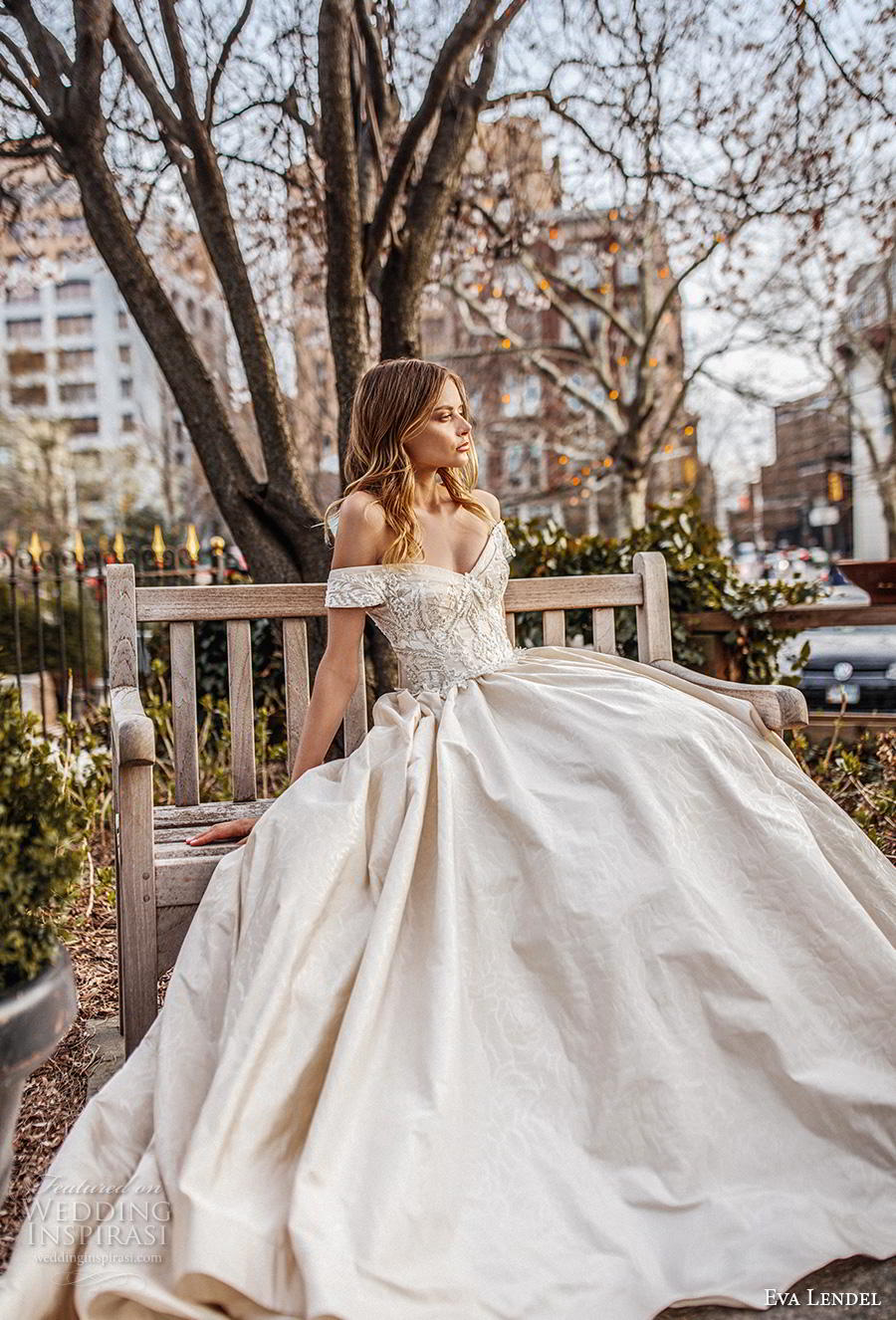 eva lendel 2019 bridal off the shoulder sweetheart neckline heavily embellished bodice princess ball gown a  line wedding dress chapel train (1) mv