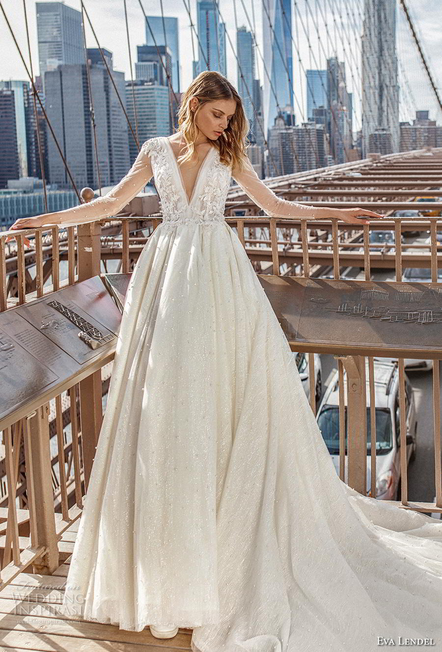 eva lendel 2019 bridal sheer long sleeves deep v neck heavily embellished bodice romantic ball gown a  line wedding dress backless v back long train (7) mv