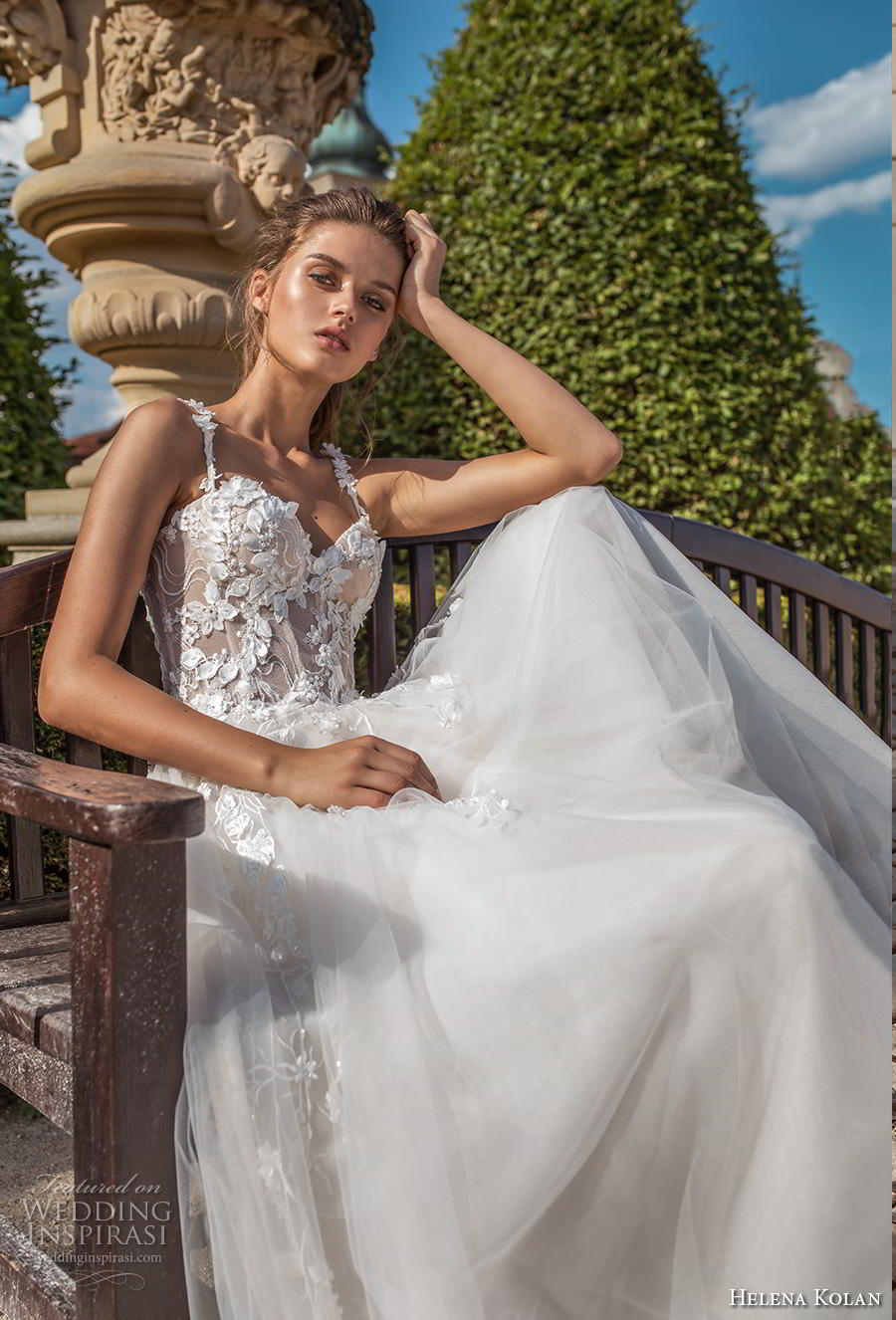 helena kolan 2019 bridal sleeveless thin strap sweetheart neckline bustier heavily embellished bodice romantic a  line wedding dress sweep train (14) zv