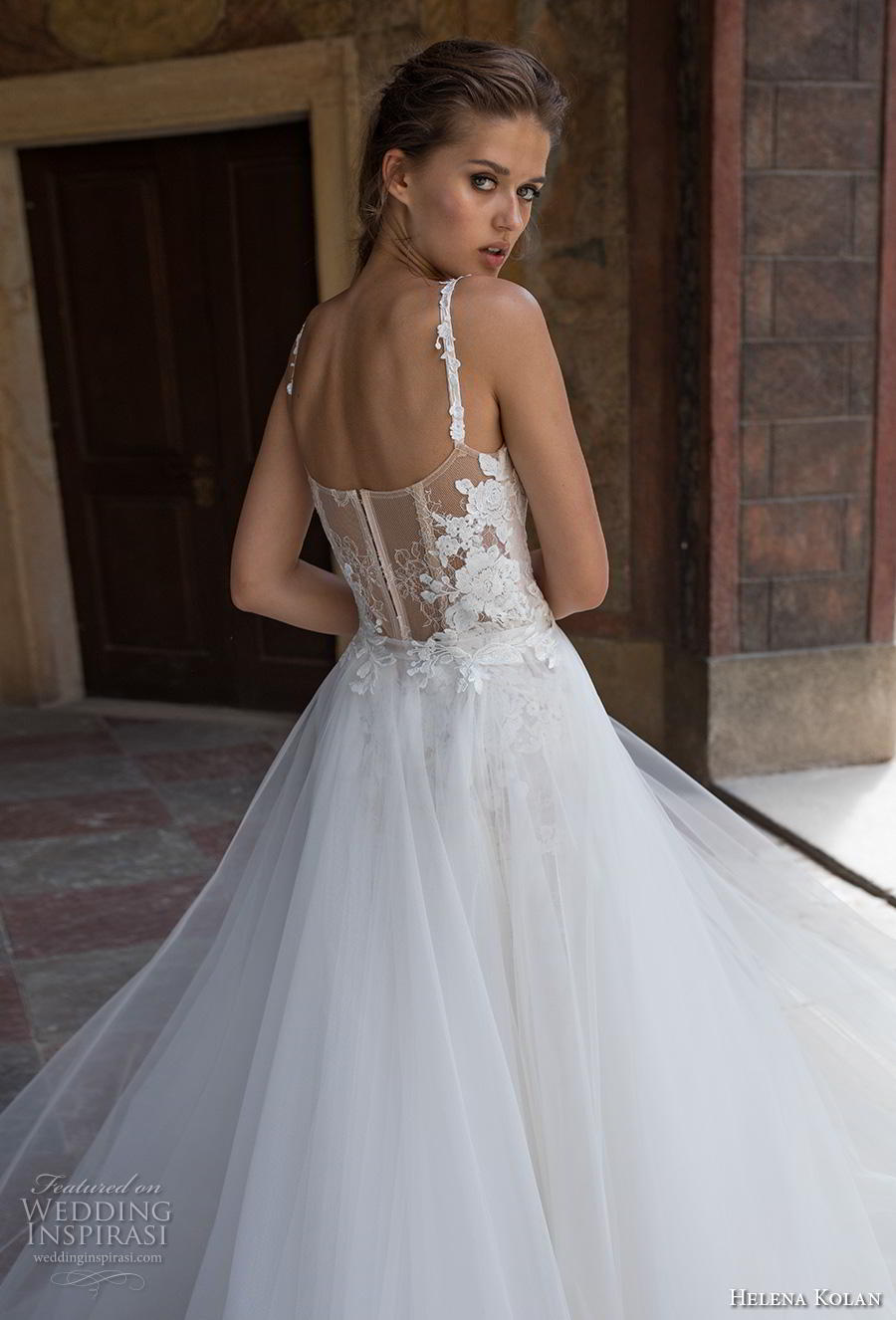 helena kolan 2019 bridal sleeveless thin strap sweetheart neckline full embellishment romantic princess fit and flare wedding dress a  line overskirt sweep train (11) zbv