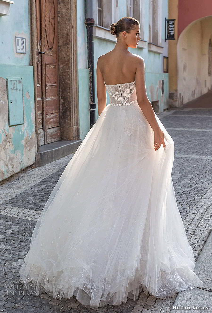 helena kolan 2019 bridal strapless sweetheart neckline heavily embellished bodice tulle skirt romantic ball gown a  line wedding dress sweep train (10) bv