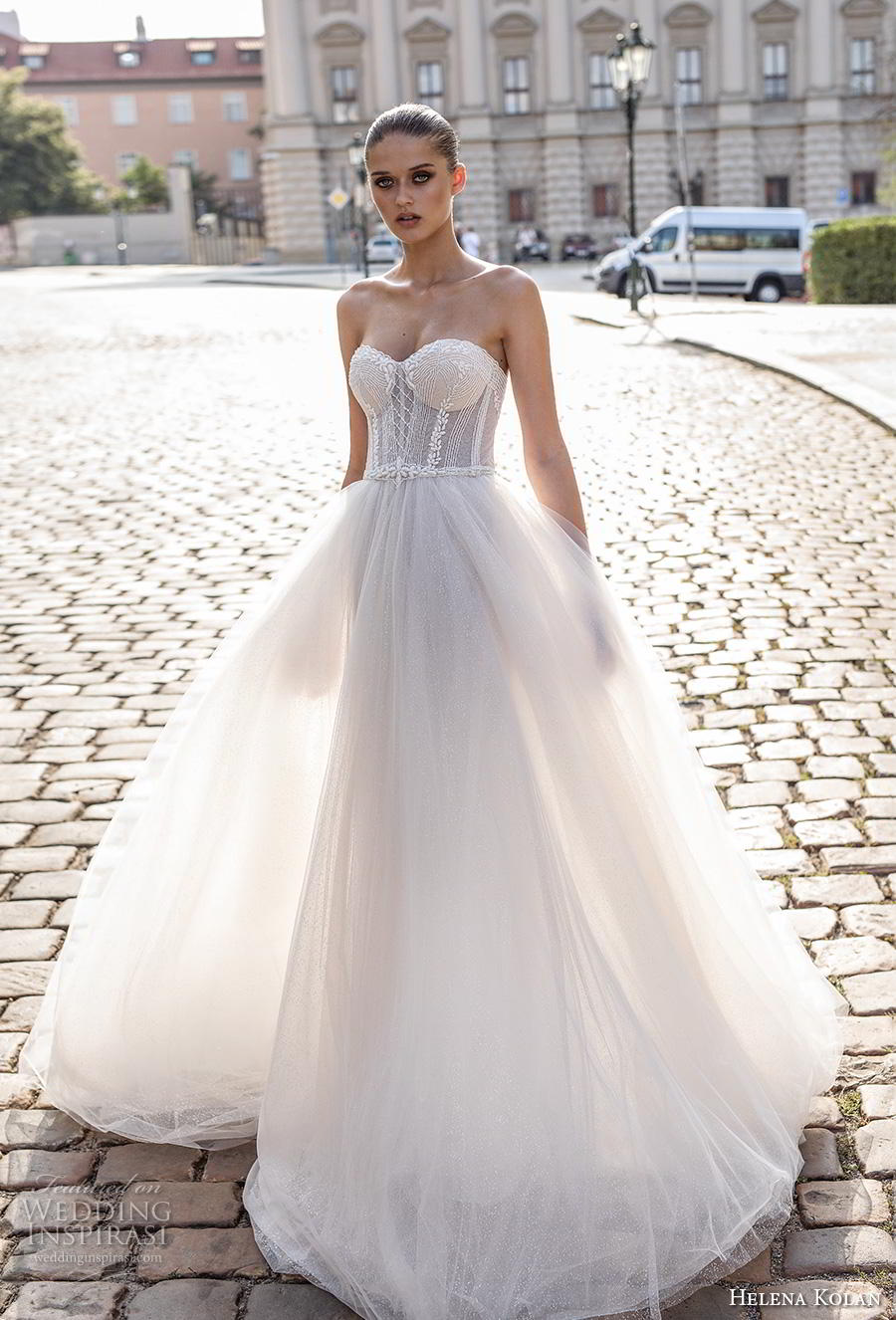 helena kolan 2019 bridal strapless sweetheart neckline heavily embellished bodice tulle skirt romantic ball gown a  line wedding dress sweep train (10) mv