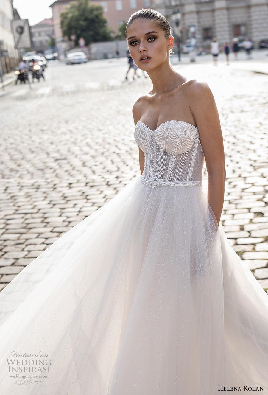 helena kolan 2019 bridal strapless sweetheart neckline heavily embellished bodice tulle skirt romantic ball gown a  line wedding dress sweep train (10) zv