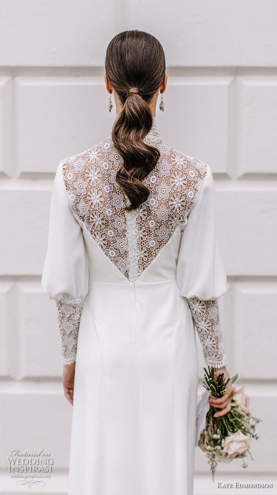 kate edmondson couture bridal long mutton leg sleeves high neck heavily embellished bodice simple casual ankle length modified a  line wedding dress (3) zbv 