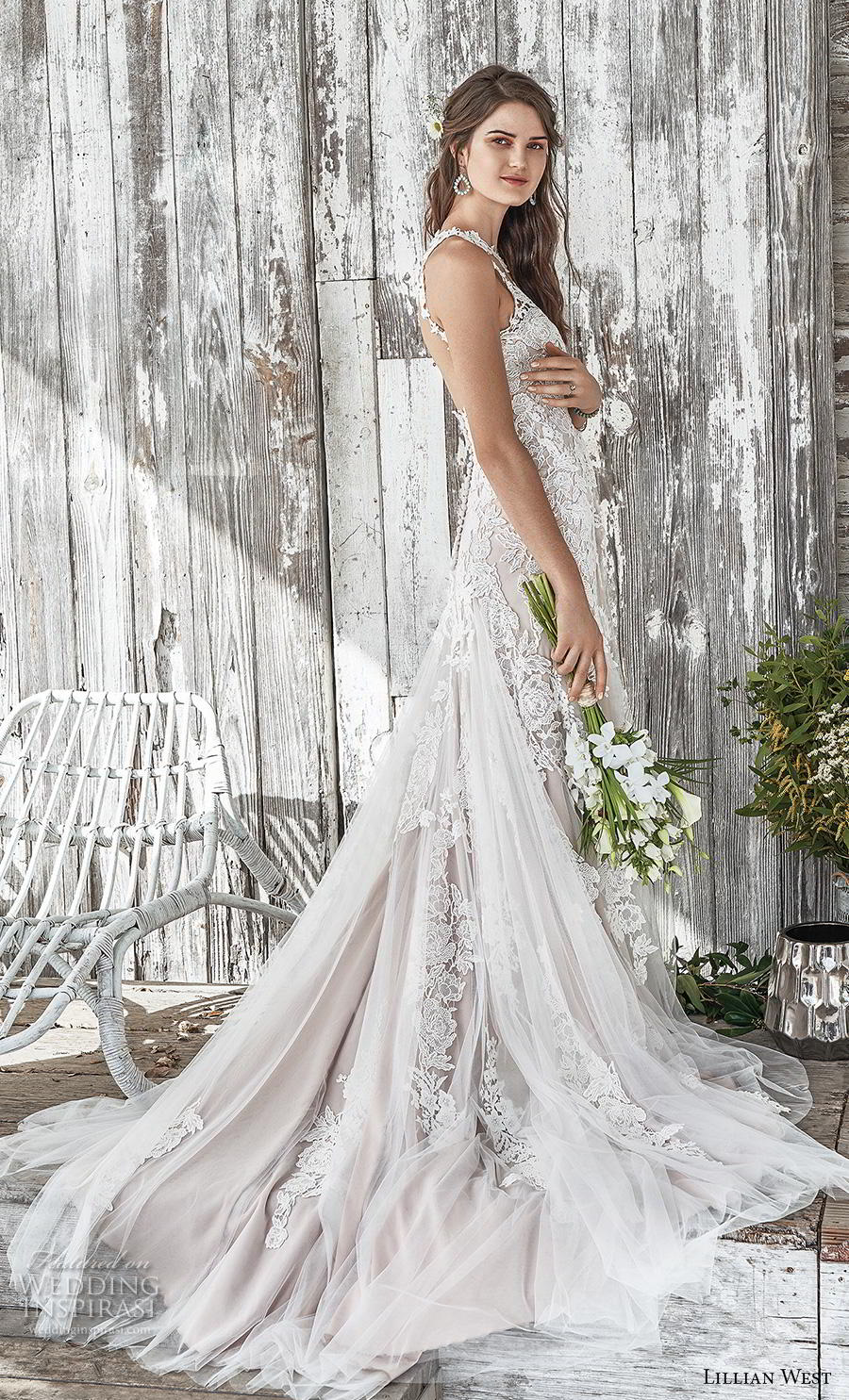 lillian west spring 2019 bridal sleeveless illusion halter sweetheart neckline full embellishment elegant blush modified a  line wedding dress backless chapel train (5) bv