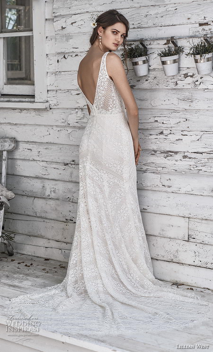 lillian west spring 2019 bridal sleeveless v neck full embellishment elegant fit and flare sheath wedding dress backless v back chapel train (18) bv