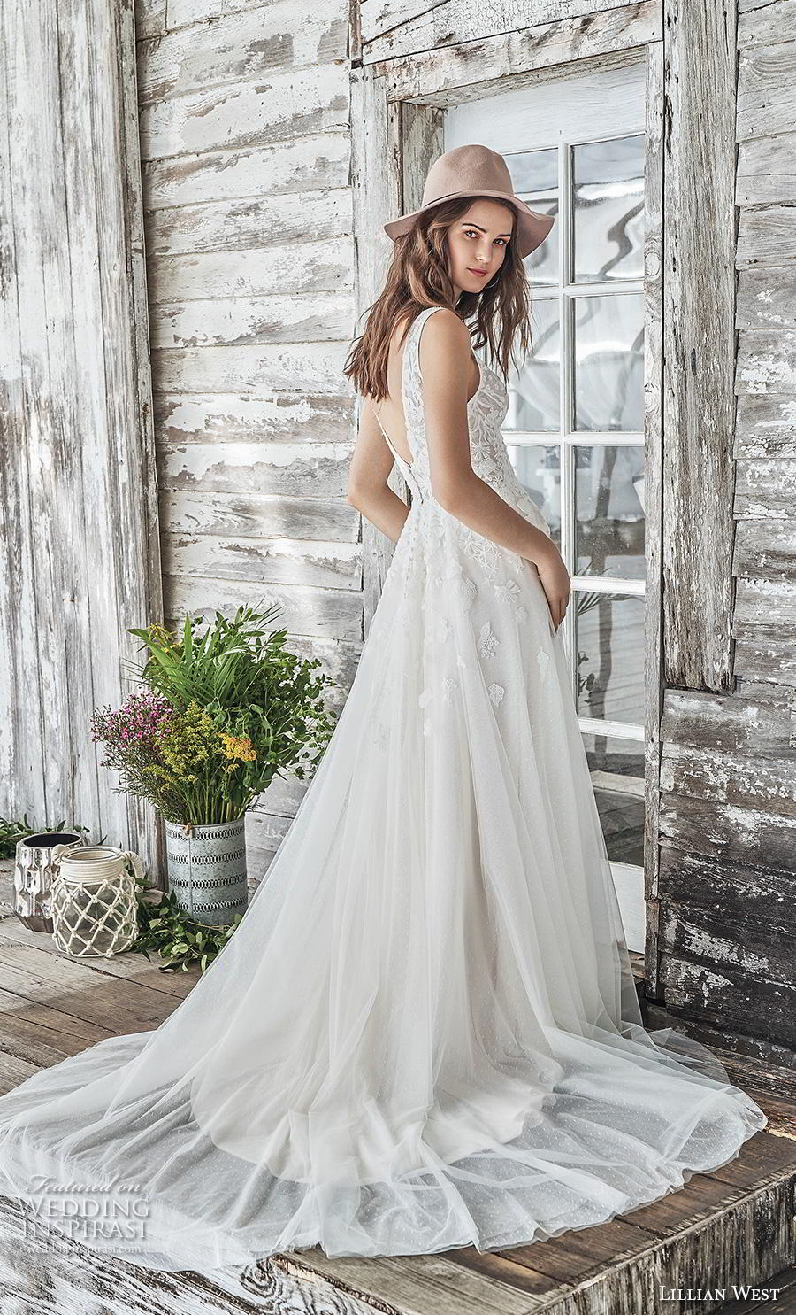 lillian west spring 2019 bridal sleeveless v neck heavily embellished bodice romantic soft a  line wedding dress backless v back chapel train (12) bv