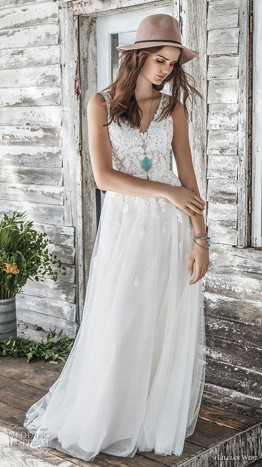 lillian west spring 2019 bridal sleeveless v neck heavily embellished bodice romantic soft a  line wedding dress backless v back chapel train (12) mv