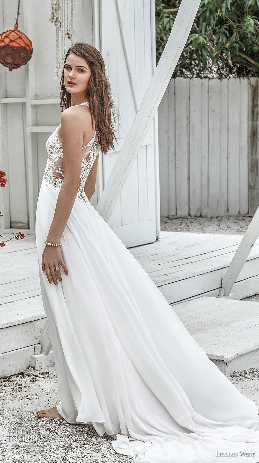 lillian west spring 2019 bridal thin strap sweetheart neckline heavily embellished bodice boho romantic soft a  line wedding dress rasor lace back chapel train (11) bv