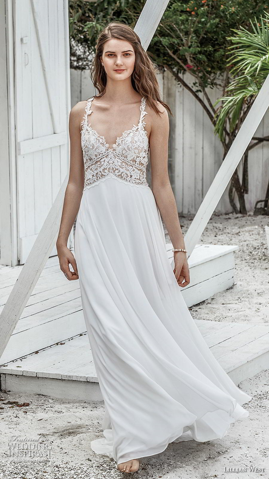 lillian west spring 2019 bridal thin strap sweetheart neckline heavily embellished bodice boho romantic soft a  line wedding dress rasor lace back chapel train (11) mv