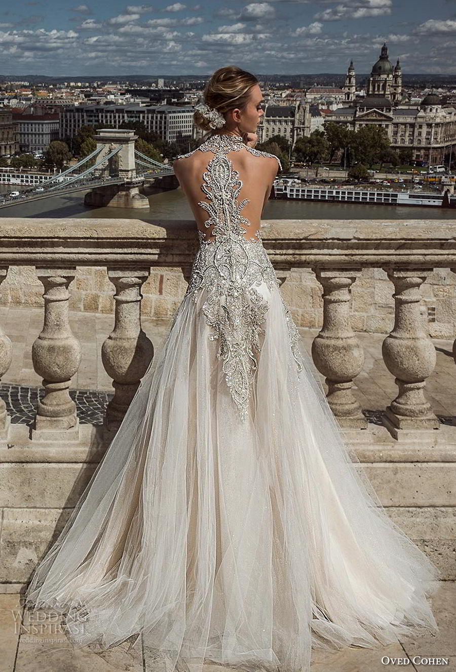 oved cohen 2018 bridal cap sleeves deep sweetheart neckline heavily embellished bodice glitzy glamorous a  line wedding dress rasor back chapel train (4) bv