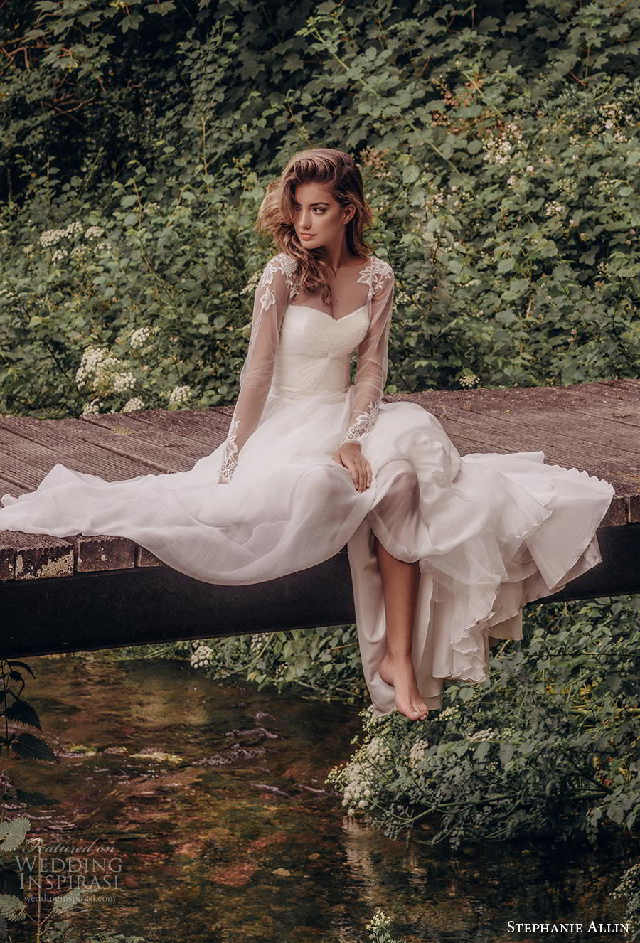 stephanie allin 2019 bridal long sleeves illusion bateau sweetheart neckline ruched bodice romantic soft a line wedding dress mid back sweep train (5) mv stephanie allin 2019 bridal long sleeves illusion bateau sweetheart neckline ruched bodice romantic soft a line wedding dress mid back sweep train (5) mv