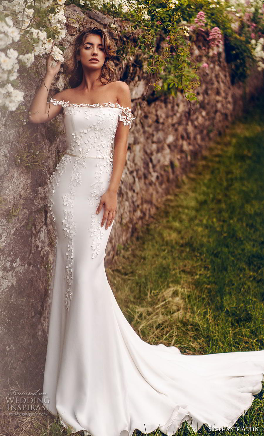stephanie allin 2019 bridal off the shoulder straight across neckline heavily embellished bodice elegant fit and flare wedding dress mid back chapel train (3) mv stephanie allin 2019 bridal off the shoulder straight across neckline heavily embellished bodice elegant fit and flare wedding dress mid back chapel train (3) mv