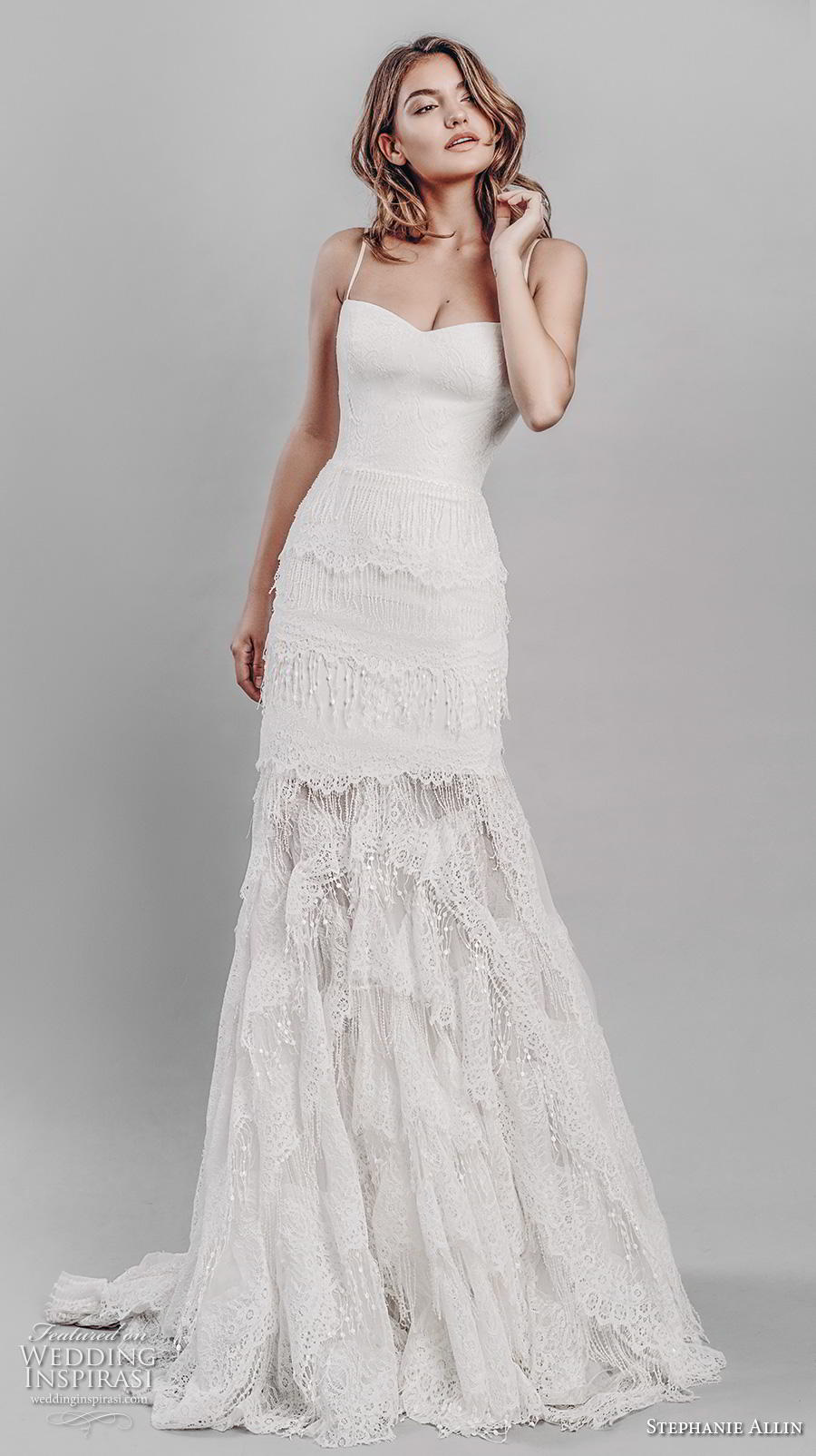 stephanie allin 2019 bridal sleeveless spaghetti strap sweetheart neckline full embellishment layered skirt bohemian romantic a line wedding dress short train (12) mv stephanie allin 2019 bridal sleeveless spaghetti strap sweetheart neckline full embellishment layered skirt bohemian romantic a line wedding dress short train (12) mv
