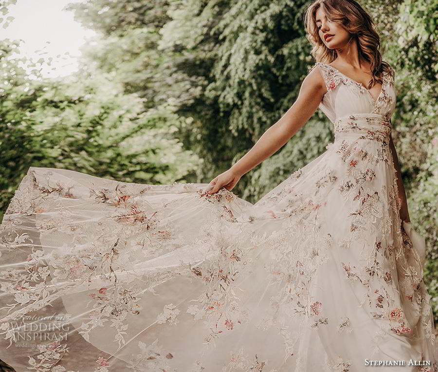 stephanie allin 2019 bridal sleeveless v neck full embellishment floral appliques romantic champagne color soft a line wedding dress backless v back sweep train (6) mv stephanie allin 2019 bridal sleeveless v neck full embellishment floral appliques romantic champagne color soft a line wedding dress backless v back sweep train (6) mv