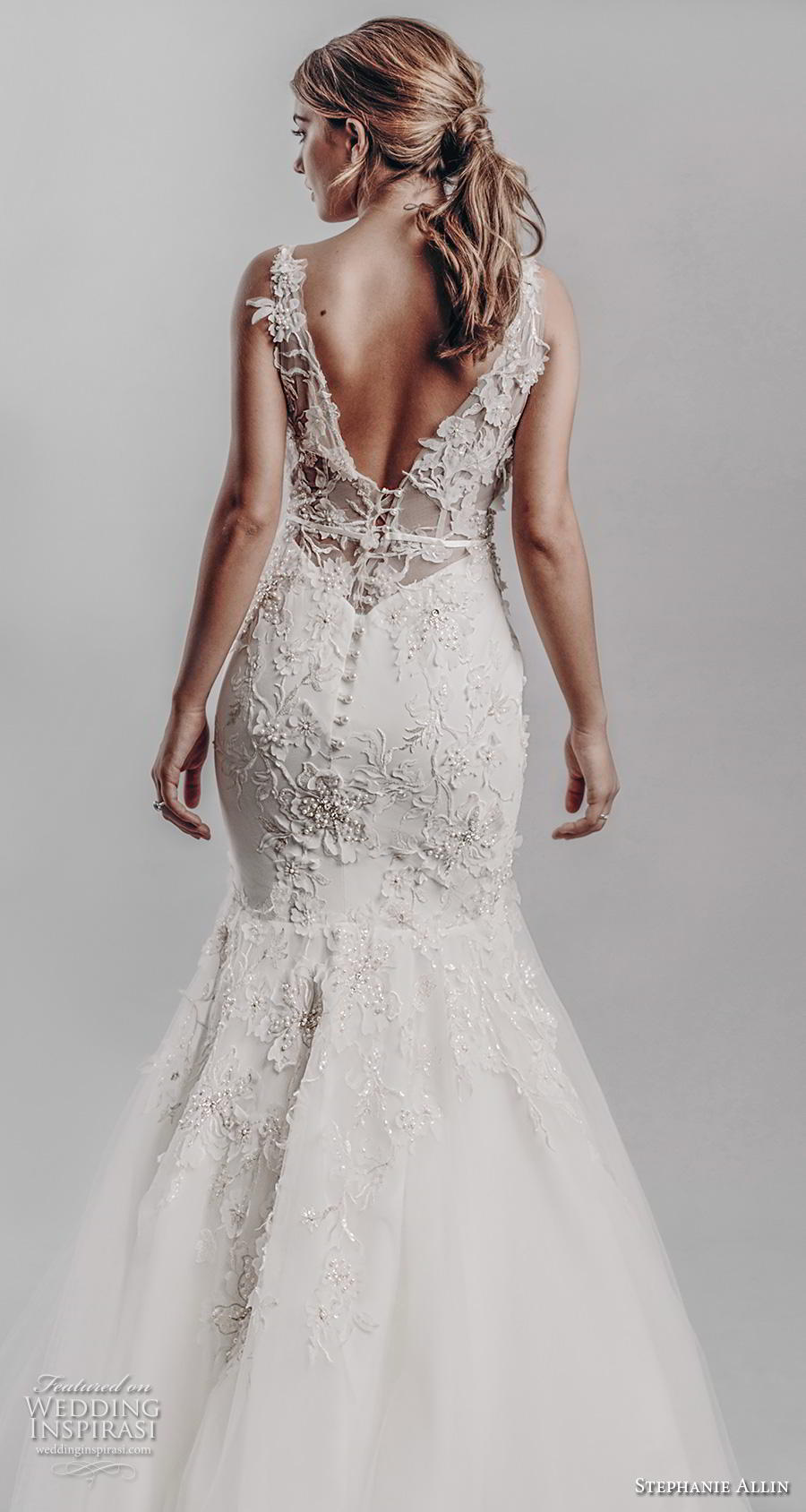stephanie allin 2019 bridal sleeveless v neck heavily embellished bodice elegant mermaid wedding dress v back medium train (15) bv stephanie allin 2019 bridal sleeveless v neck heavily embellished bodice elegant mermaid wedding dress v back medium train (15) bv