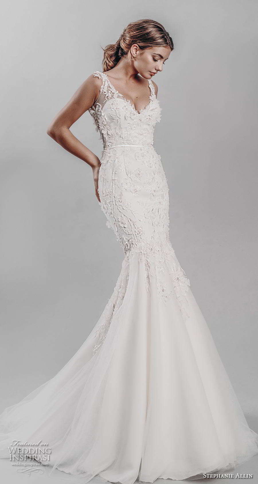 stephanie allin 2019 bridal sleeveless v neck heavily embellished bodice elegant mermaid wedding dress v back medium train (15) mv