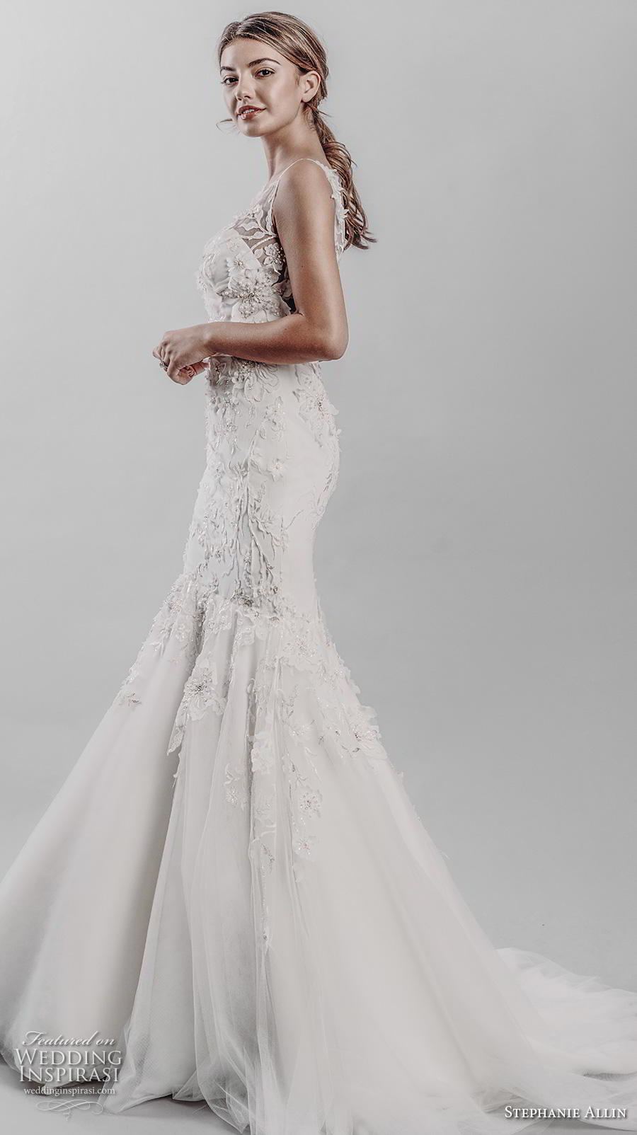 stephanie allin 2019 bridal sleeveless v neck heavily embellished bodice elegant mermaid wedding dress v back medium train (15) sdv