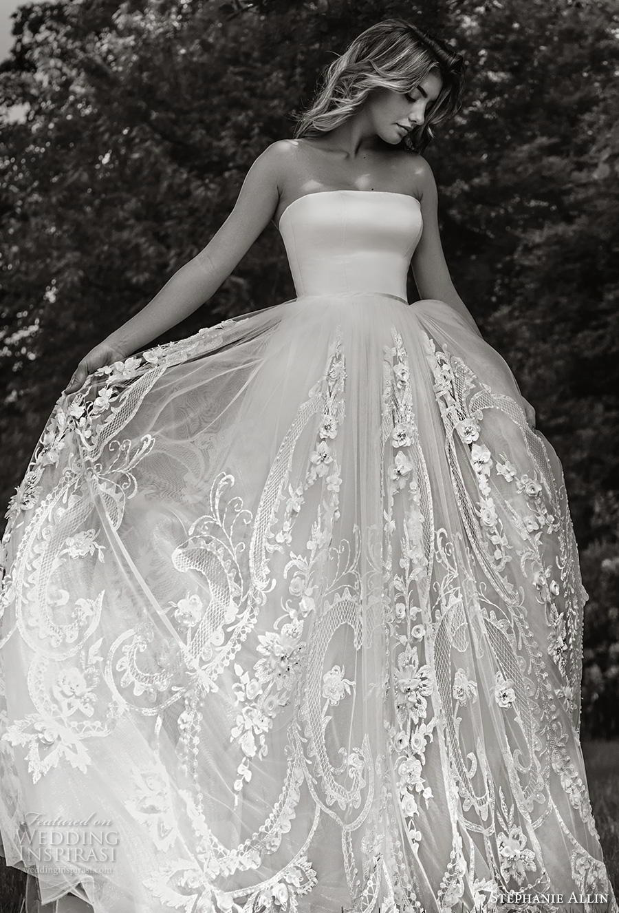 stephanie allin 2019 bridal strapless straight across neckline simple bodice heavily embellished skirt romantic soft a line wedding dress short train (8) mv stephanie allin 2019 bridal strapless straight across neckline simple bodice heavily embellished skirt romantic soft a line wedding dress short train (8) mv