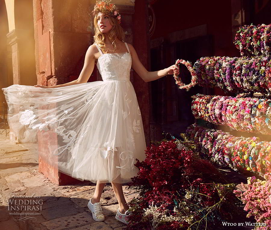wtoo by watters fall 2018 bridal sleeveless with strap square neckline light embellishment tulle skirt romantic below the knee short wedding dress (7) mv wtoo by watters fall 2018 bridal sleeveless with strap square neckline light embellishment tulle skirt romantic below the knee short wedding dress (7) mv