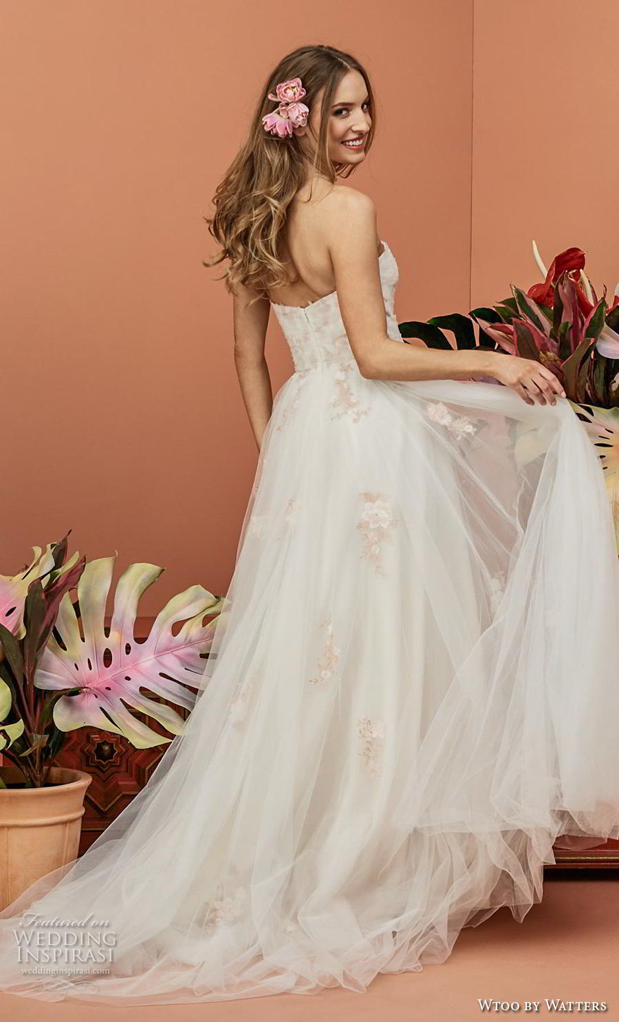 wtoo by watters fall 2018 bridal strapless straight across neckline heavily embellished bodice romantic soft a line wedding dress mid back chapel train (2) bv wtoo by watters fall 2018 bridal strapless straight across neckline heavily embellished bodice romantic soft a line wedding dress mid back chapel train (2) bv