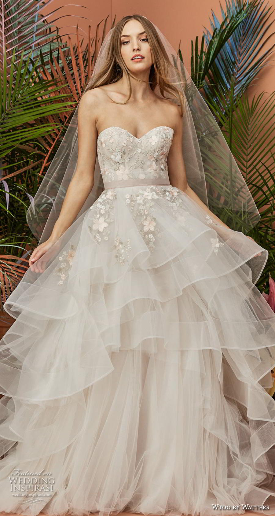 wtoo by watters fall 2018 bridal strapless sweetheart neckline heavily embellished bodice layered skirt romantic a  line wedding dress mid back chapel train (1) lv