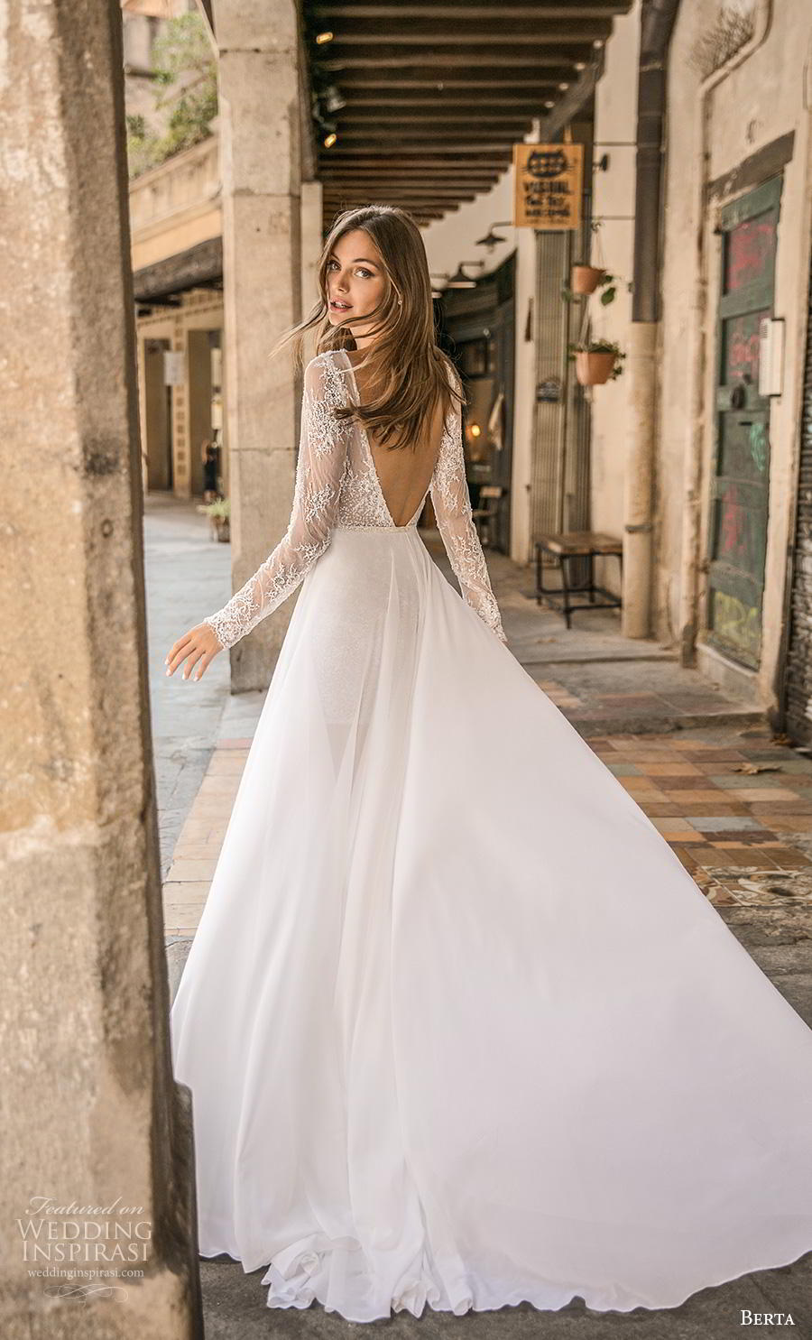 berta fall 2019 muse bridal long sleeves bateau neck full embellishment romantic mini dress short wedding dress backless v back chapel train (13) bv